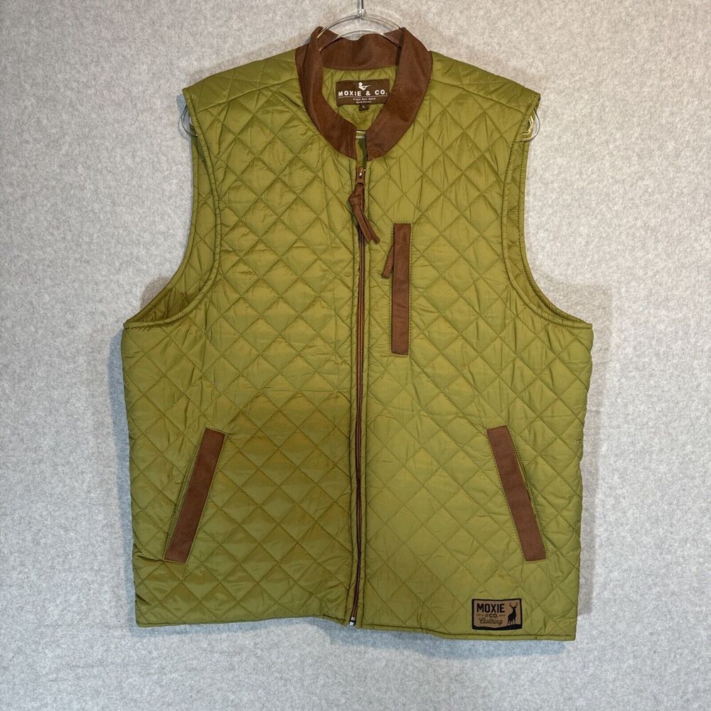 Moxie Women's Size L Olive Green / Brown Quilted Vest Jacket Pockets Full Zip
